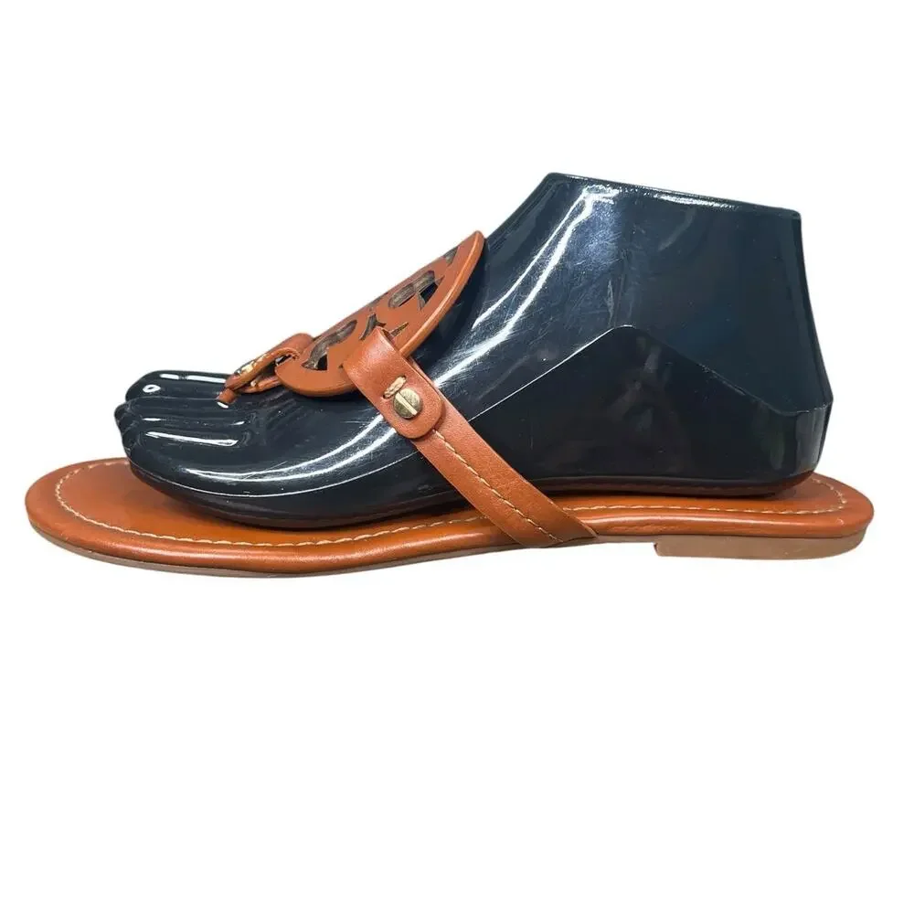 Tory Burch Miller Flat Brown Leather Thong Sandals Size 9.5